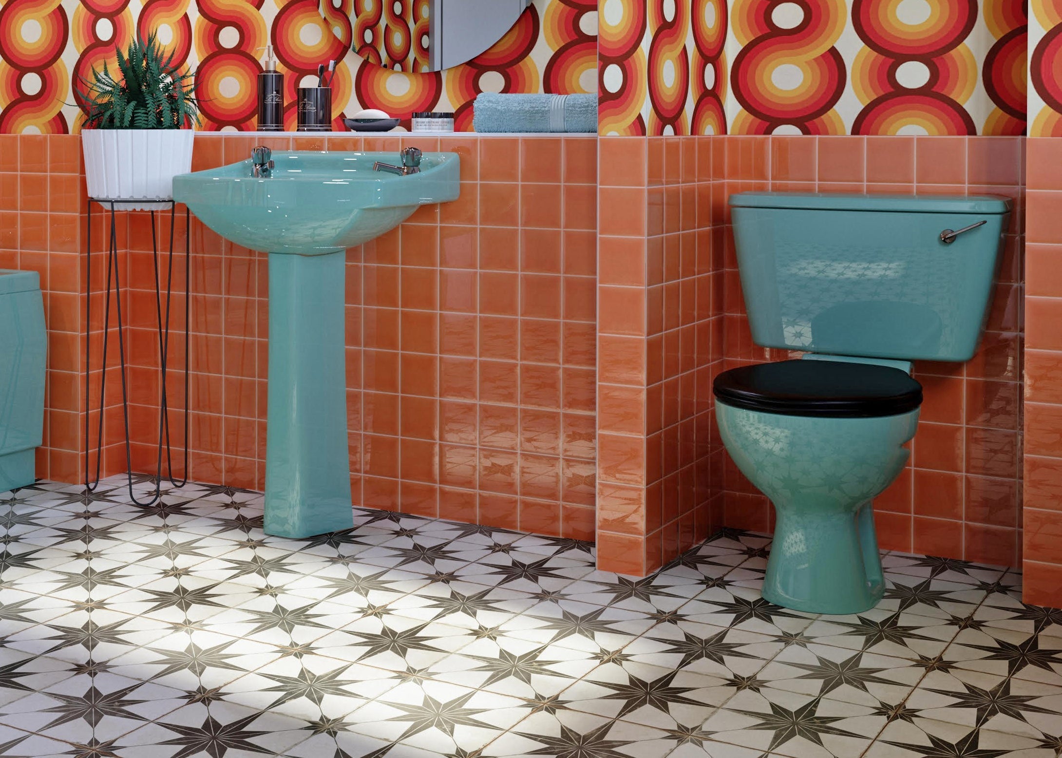 Retro bathroom set Avocado bath, toilet & washbasin