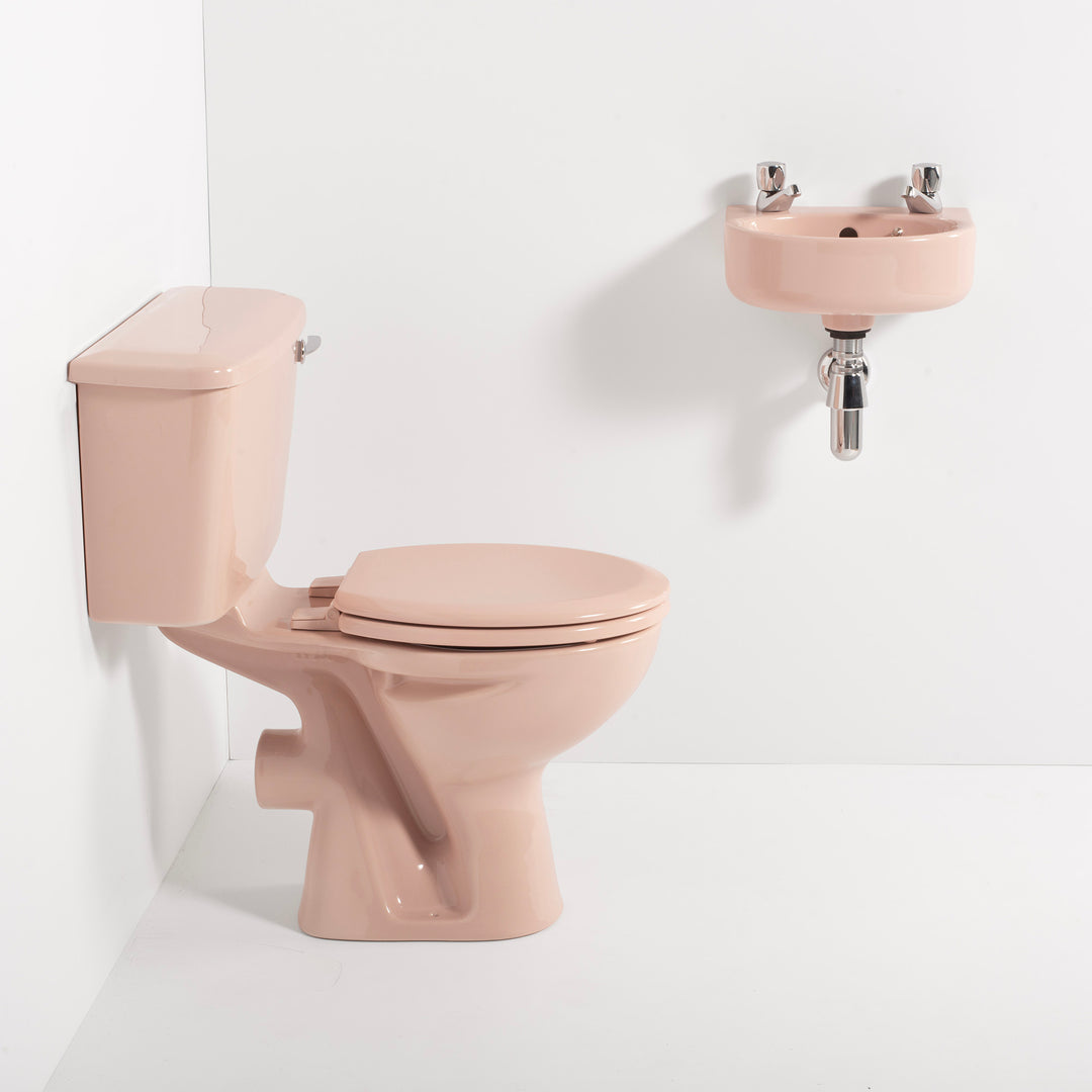 Retro Cloakroom Set Coral Pink toilet sink The Bold Bathroom Company