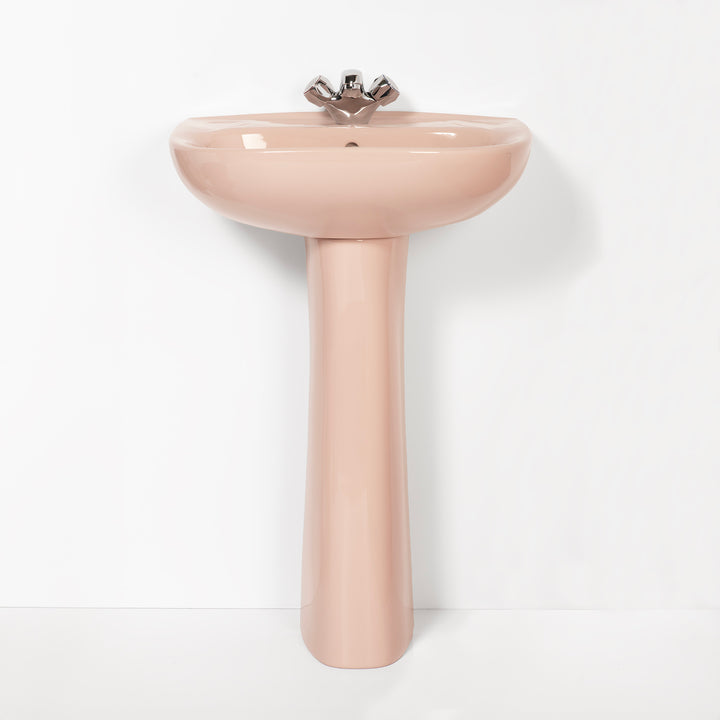 Retro Toilet & Basin Set Coral Pink with Round 1 Taphole Basin toilet sink The Bold Bathroom Company
