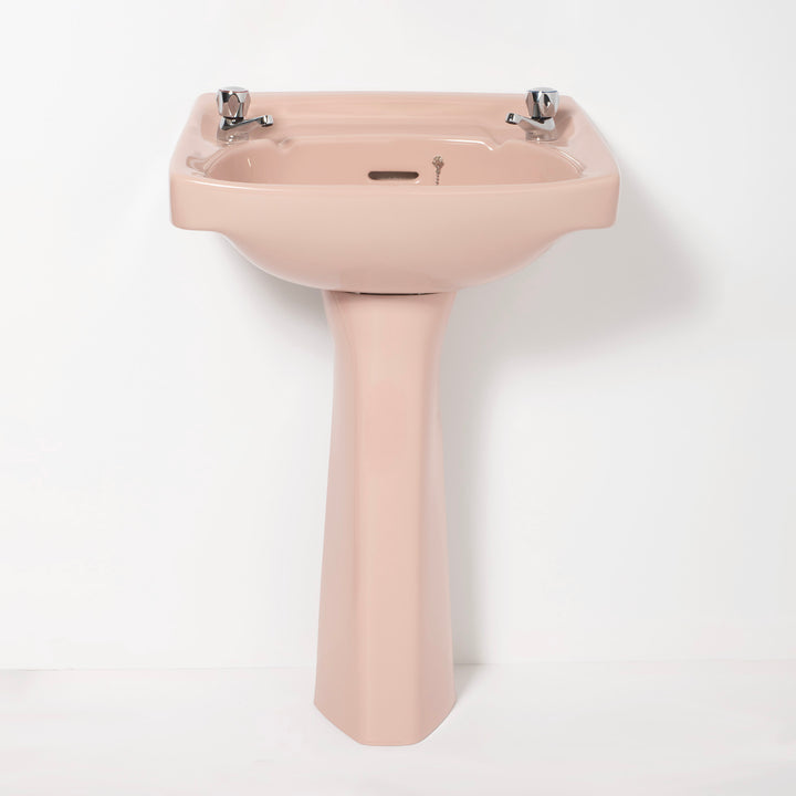 Retro Toilet & Basin Set Coral Pink with Square 2 Taphole Basin toilet sink The Bold Bathroom Company