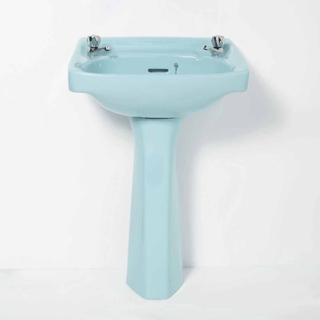 Retro Toilet & Basin Set Sky Blue with Square 2 Taphole Basin toilet sink The Bold Bathroom Company
