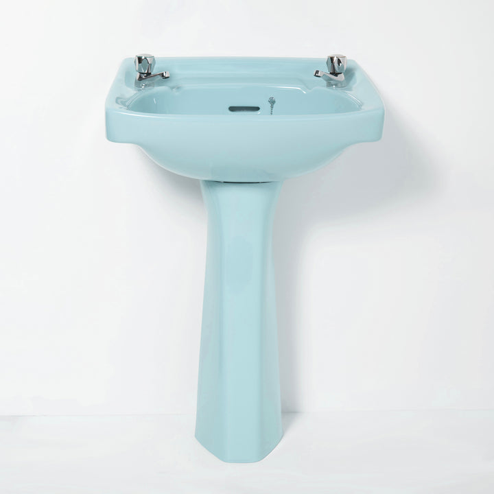 Retro Toilet & Basin Set Sky Blue with Square 2 Taphole Basin toilet sink The Bold Bathroom Company