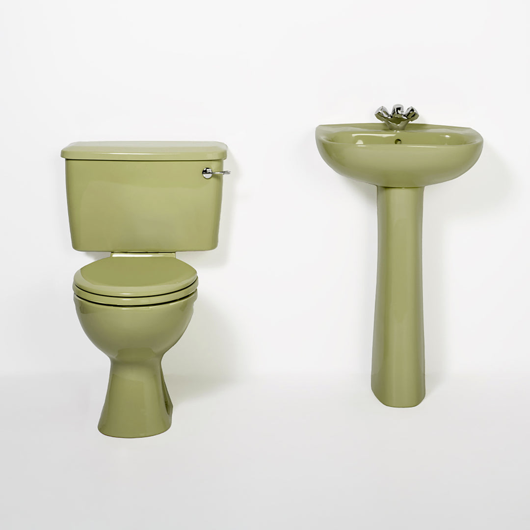 Retro Toilet & Basin Set Avocado With Round 1 Taphole Basin toilet sink The Bold Bathroom Company