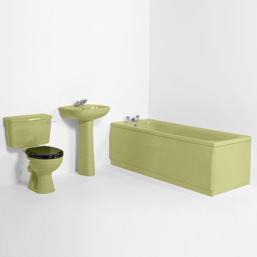Retro Bathroom Set Avocado with Round 1 Taphole Basin toilet sink The Bold Bathroom Company