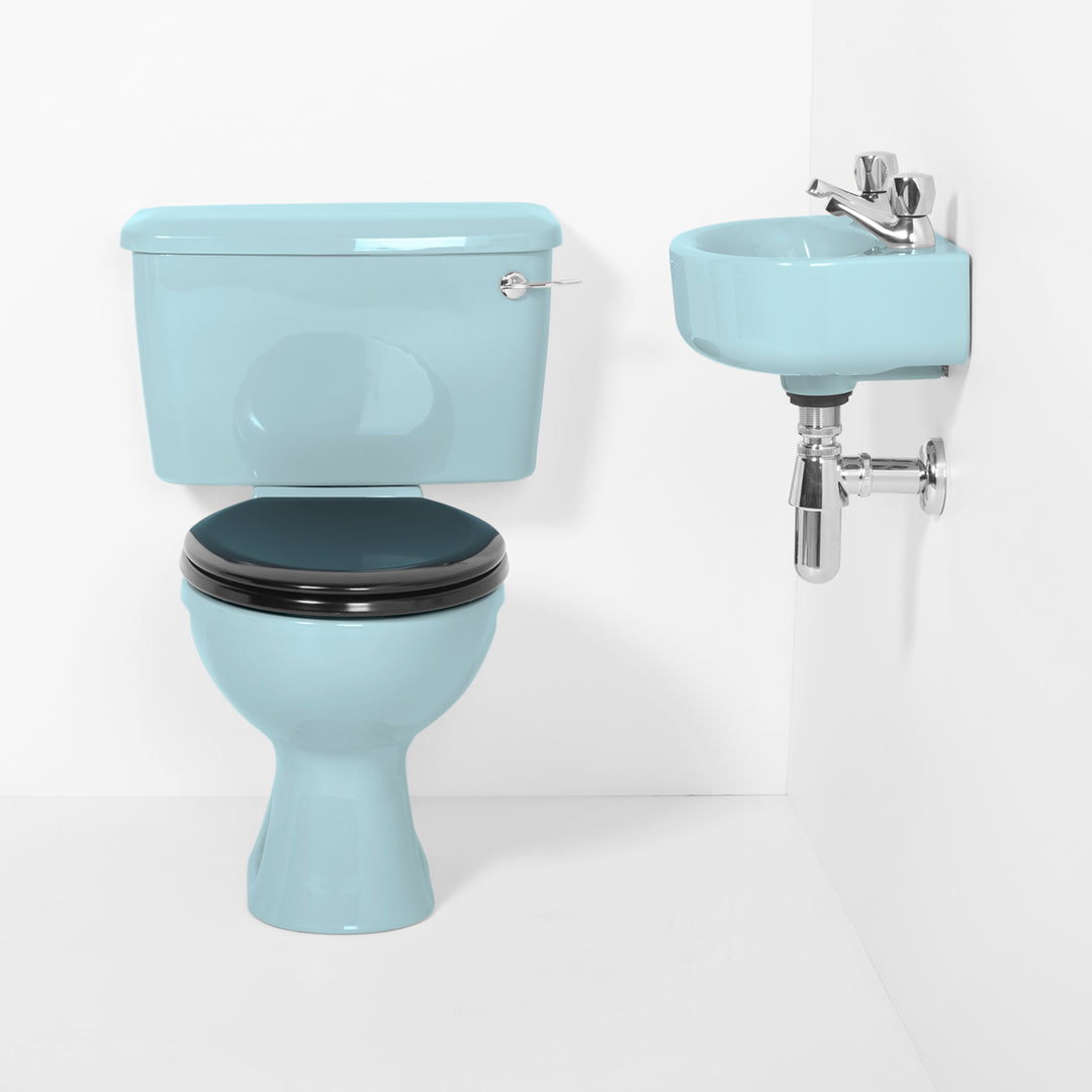 Retro Cloakroom Set Sky Blue toilet sink The Bold Bathroom Company
