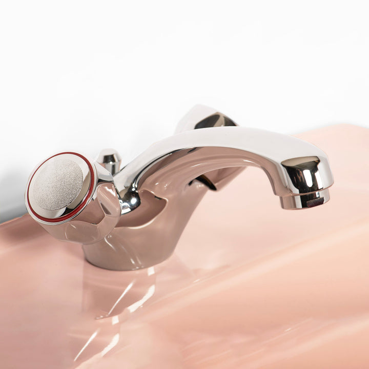 Retro Bathroom Set Coral Pink with Round 1 Taphole Basin toilet sink The Bold Bathroom Company