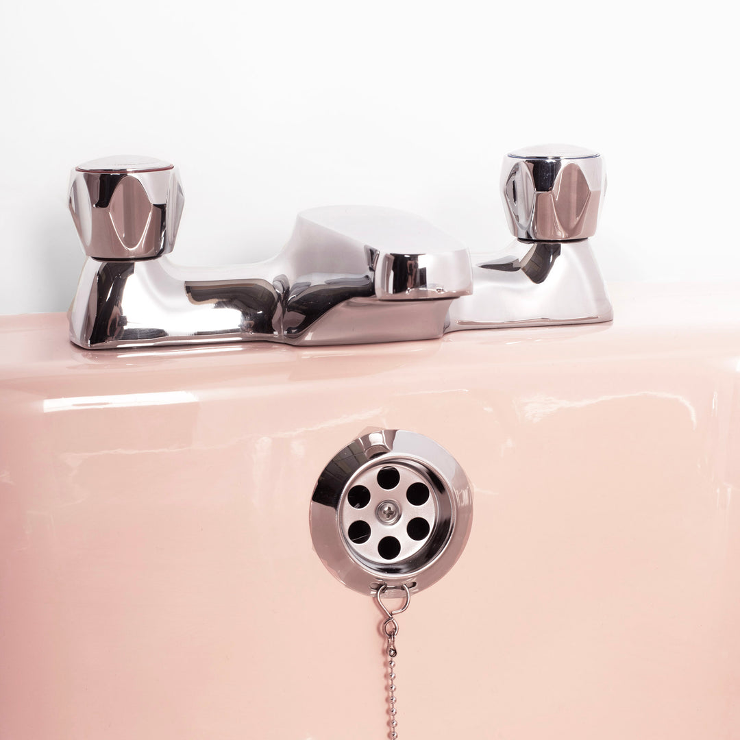 Retro Bathroom Set Coral Pink with Round 1 Taphole Basin toilet sink The Bold Bathroom Company