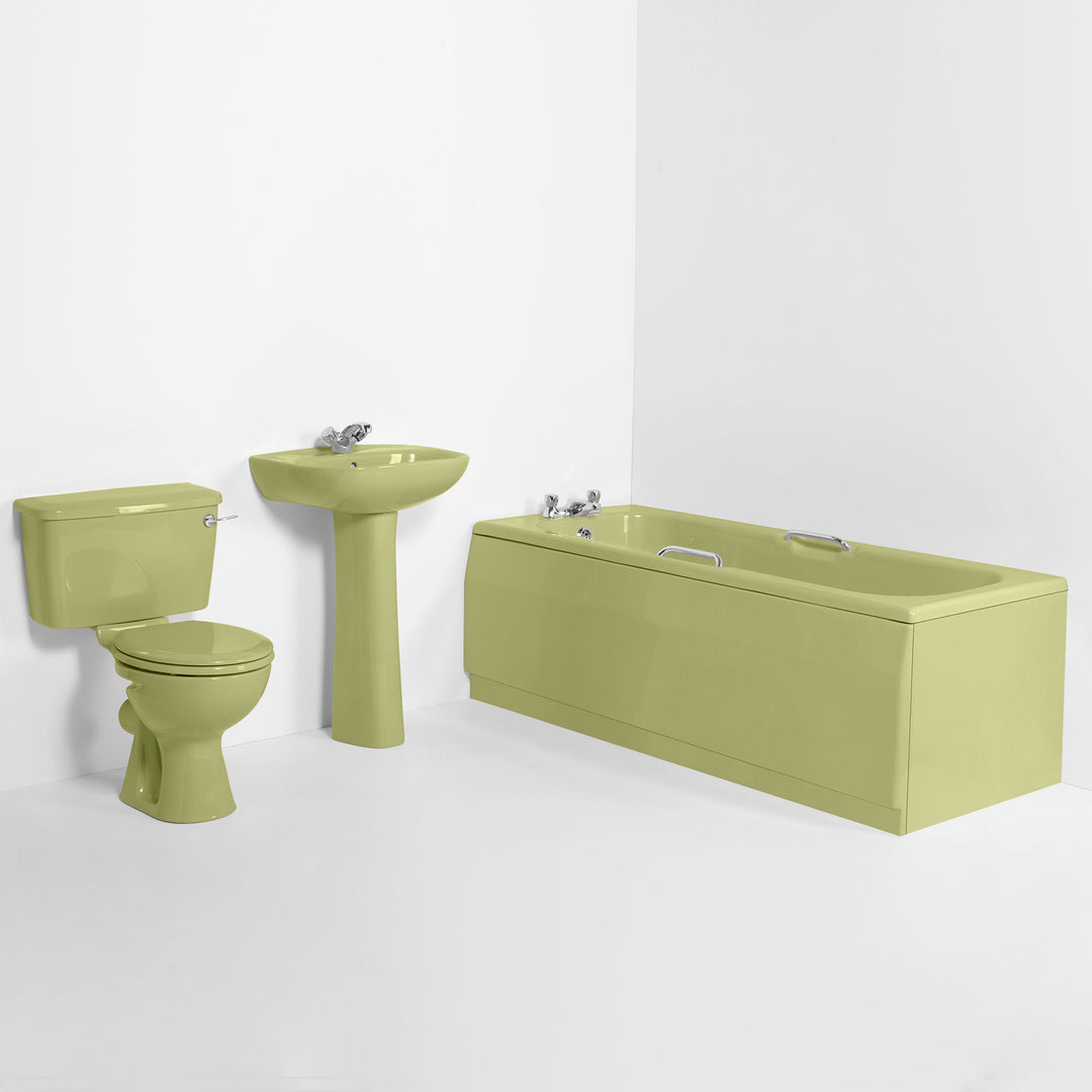 Retro Bathroom Set Avocado with Round 1 Taphole Basin & Twin Grip Bath toilet sink The Bold Bathroom Company