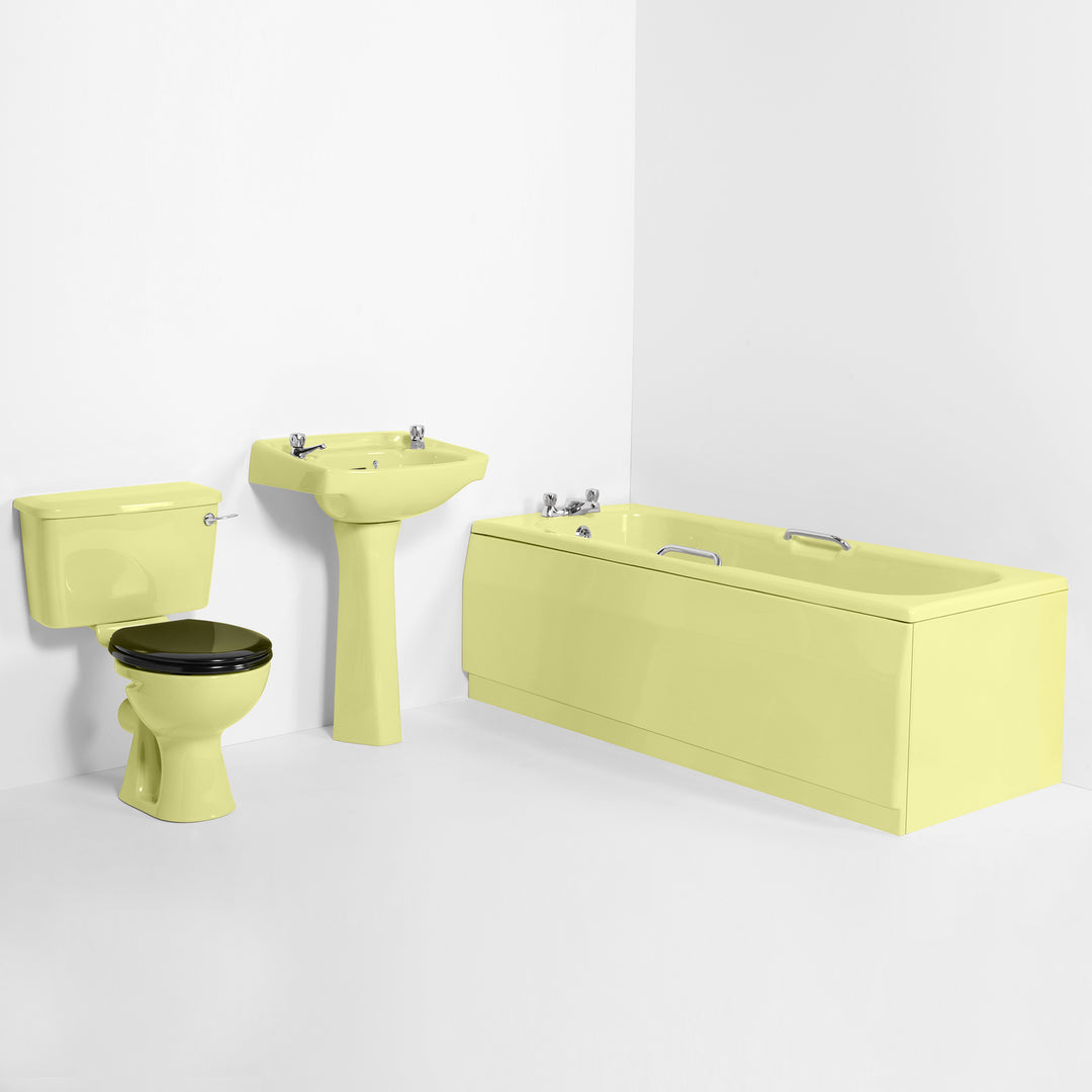 Retro Bathroom Set Primrose with Square 2 Taphole Basin & Twin Grip Bath toilet sink The Bold Bathroom Company