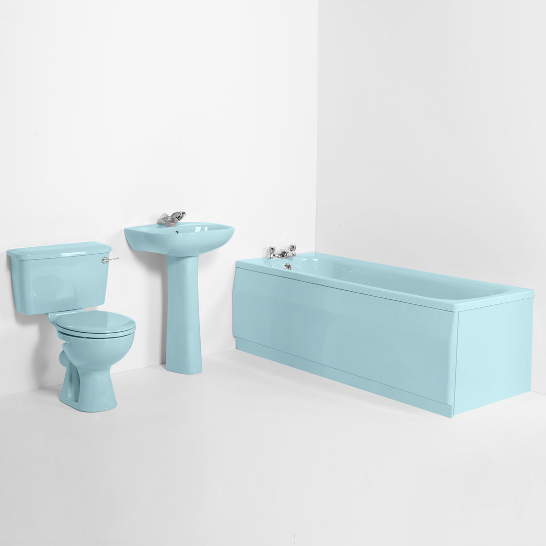 Retro Bathroom Set Sky Blue with Round 1 Taphole Basin & Plain Bath toilet sink The Bold Bathroom Company