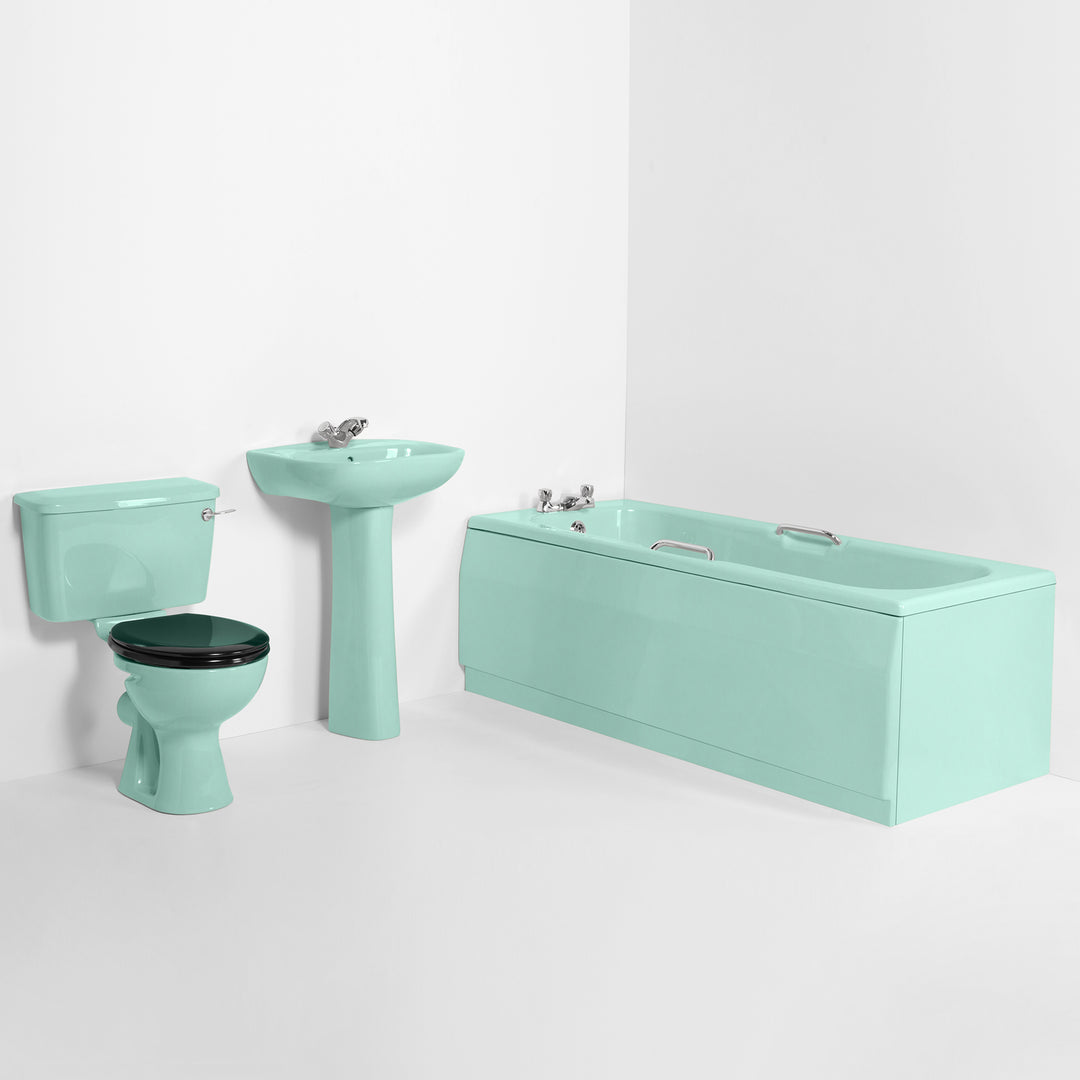 Retro Bathroom Set Turquoise With Round 1 Taphole Basin & Twin Grip Bath toilet sink The Bold Bathroom Company