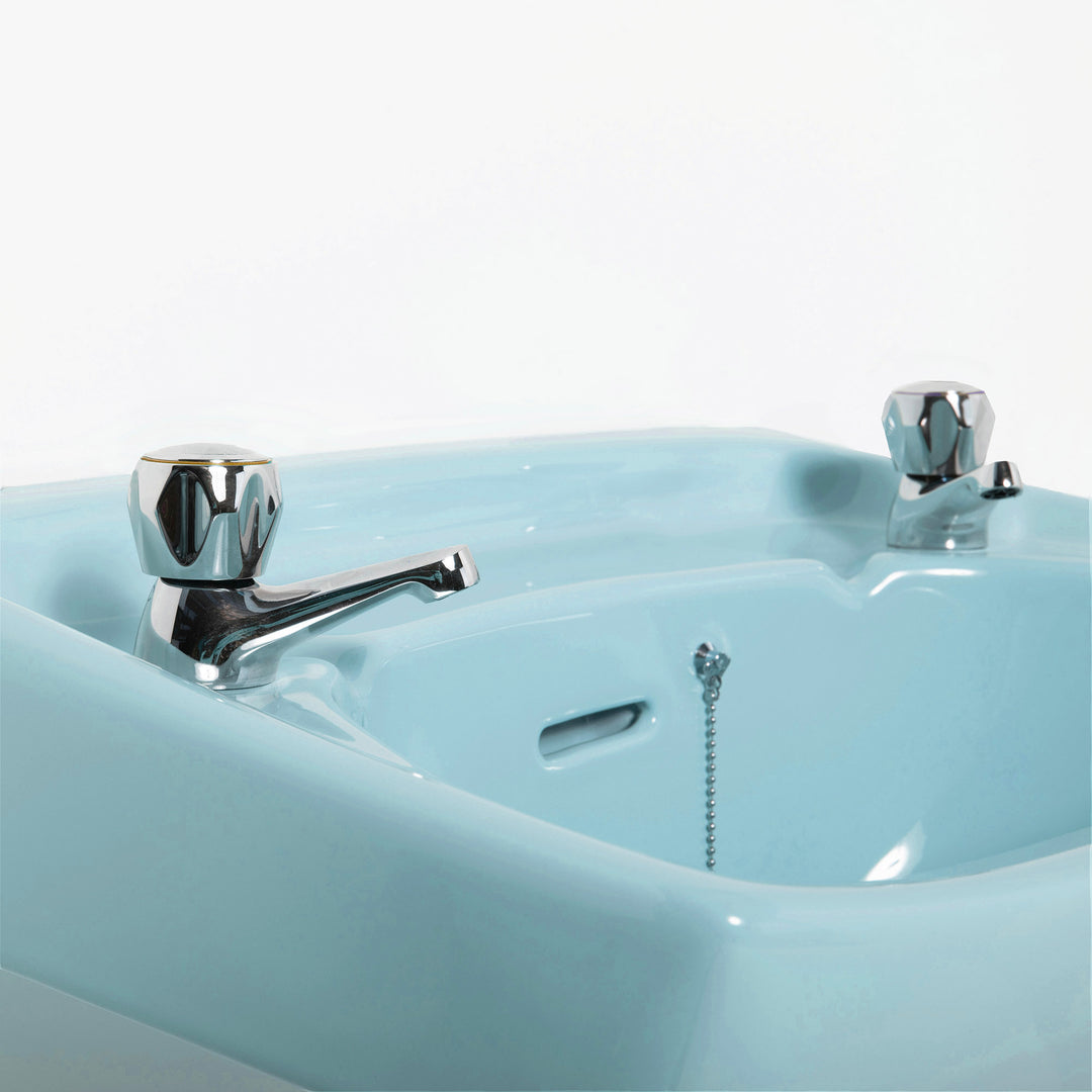 Retro Toilet & Basin Set Sky Blue with Square 2 Taphole Basin toilet sink The Bold Bathroom Company