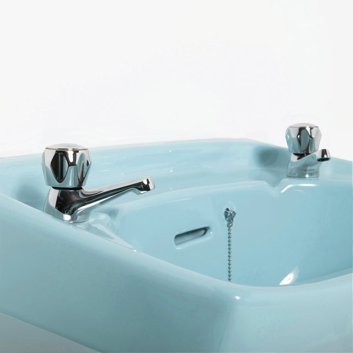 Retro Toilet & Basin Set Sky Blue with Square 2 Taphole Basin toilet sink The Bold Bathroom Company