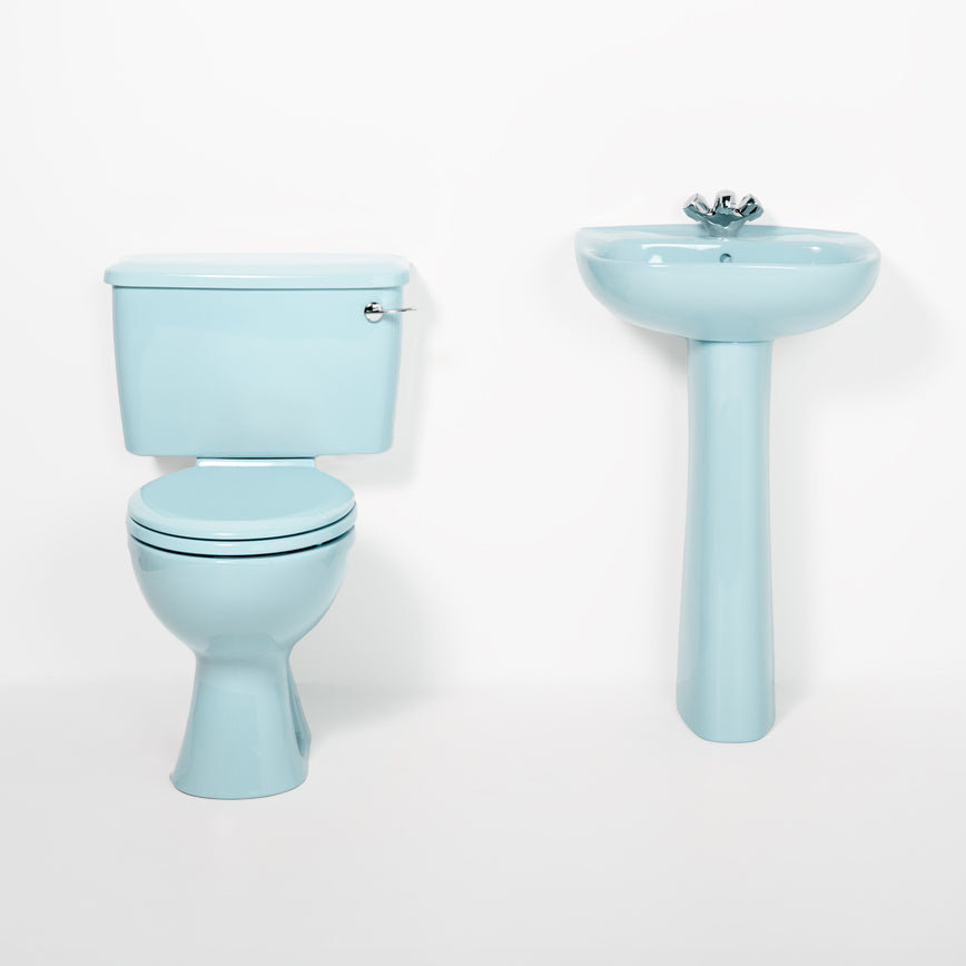 Retro Toilet & Basin Set Sky Blue with Round 1 Taphole Basin toilet sink The Bold Bathroom Company