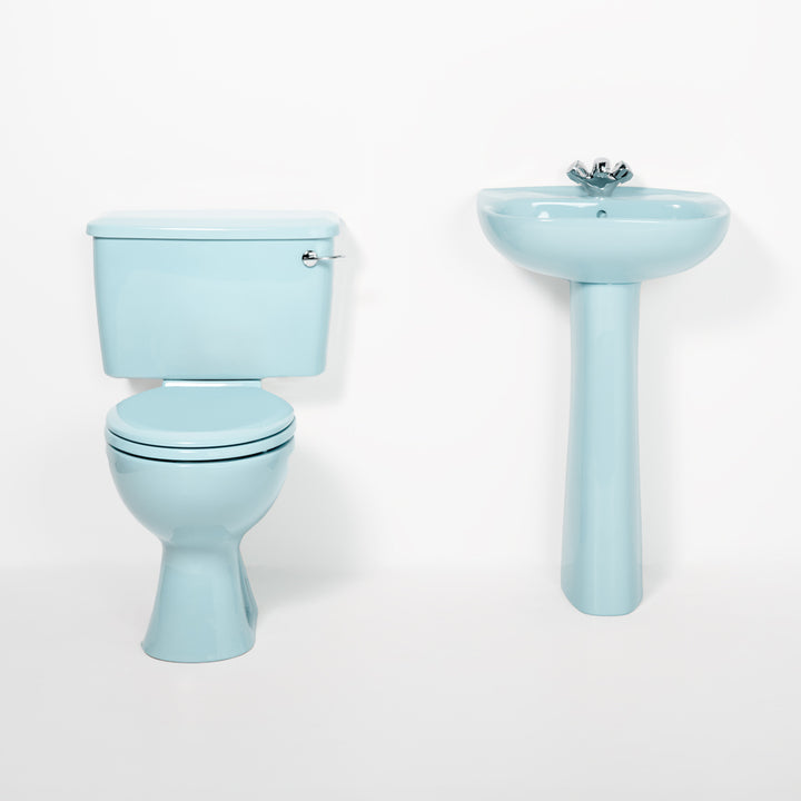 Retro Toilet & Basin Set Sky Blue with Round 1 Taphole Basin toilet sink The Bold Bathroom Company
