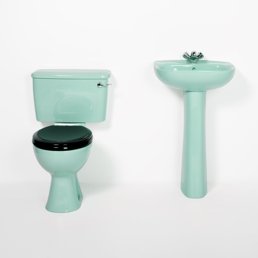 Retro Toilet & Basin Set Turquoise with Round 1 Taphole Basin toilet sink The Bold Bathroom Company