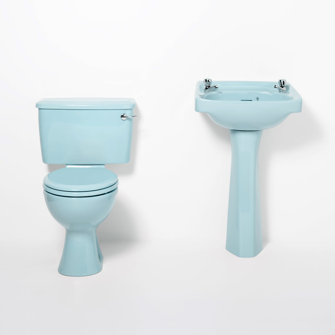 Retro Toilet & Basin Set Sky Blue with Square 2 Taphole Basin toilet sink The Bold Bathroom Company