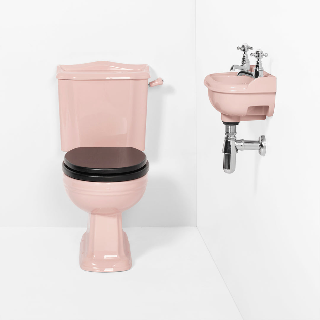 Classic Cloakroom Set Coral Pink toilet sink The Bold Bathroom Company   