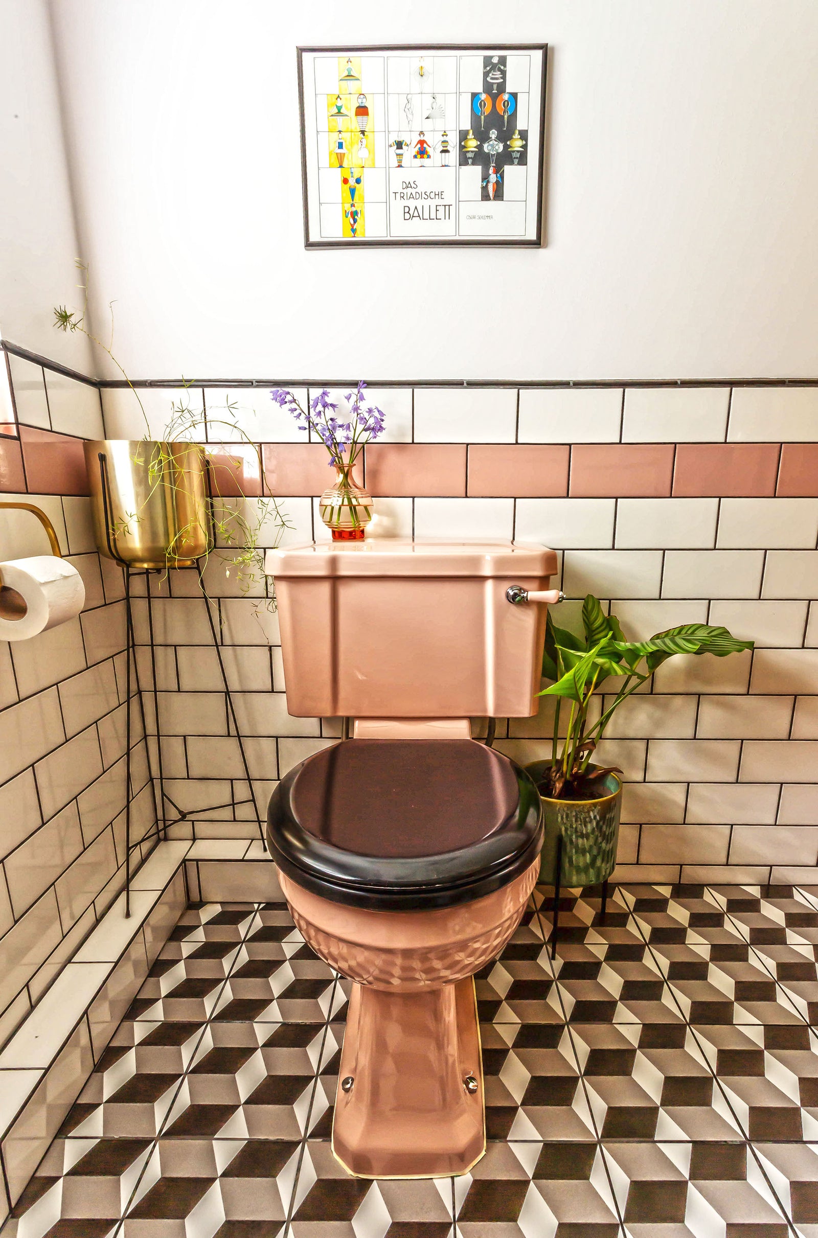 Deco Coral Pink toilet cloakroom metro tiles The Bold Bathroom Company