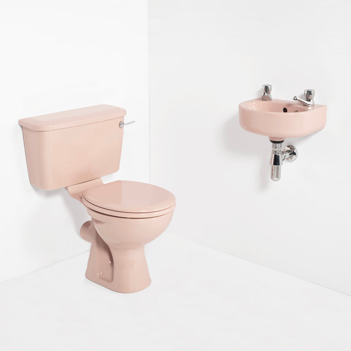 Retro Cloakroom Set Coral Pink toilet sink The Bold Bathroom Company   