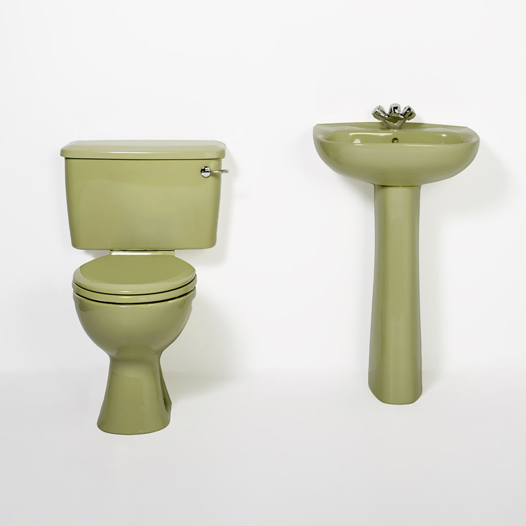 Retro Toilet & Basin Set Avocado With Round 1 Taphole Basin toilet sink The Bold Bathroom Company   