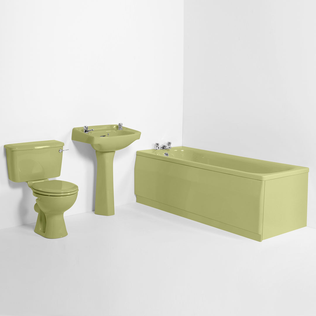 Retro Bathroom Set Avocado with Square 2 Taphole Basin & Plain Bath toilet sink The Bold Bathroom Company   