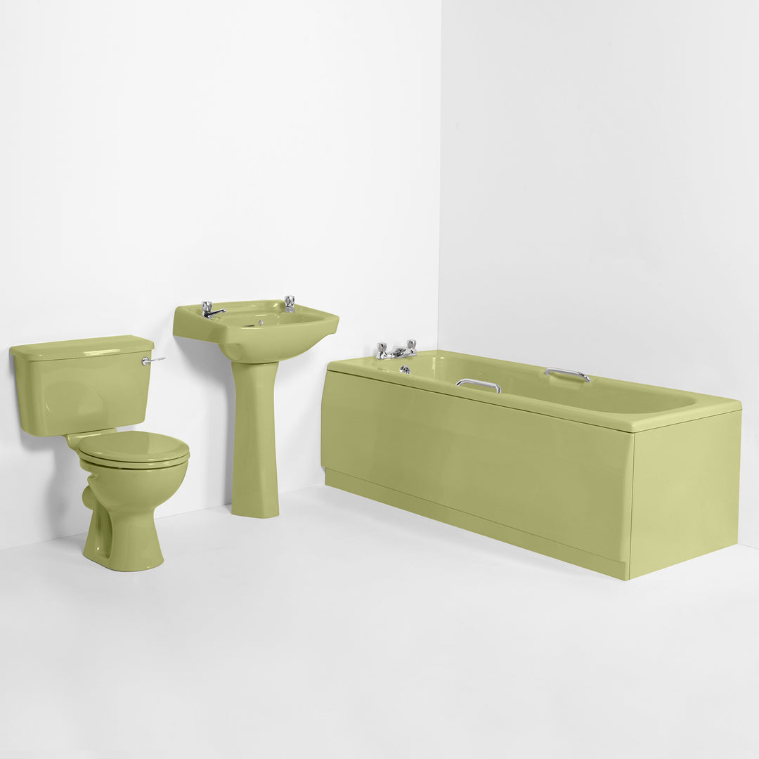Retro Bathroom Set Avocado with Square 2 Taphole Basin & Twin Grip Bath toilet sink The Bold Bathroom Company   