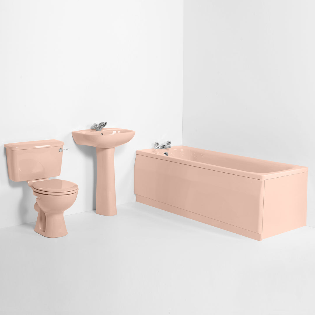 Retro Bathroom Set Coral Pink with Round 1 Taphole Basin & Plain Bath toilet sink The Bold Bathroom Company   