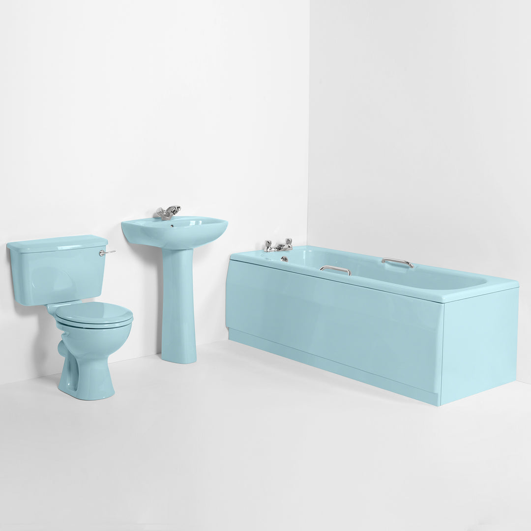 Retro Bathroom Set Sky Blue with Round 1 Taphole Basin & Twin Grip Bath toilet sink The Bold Bathroom Company   
