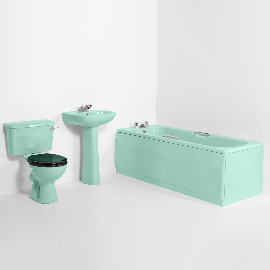 Retro Bathroom Set Turquoise With Round 1 Taphole Basin & Twin Grip Bath toilet sink The Bold Bathroom Company   