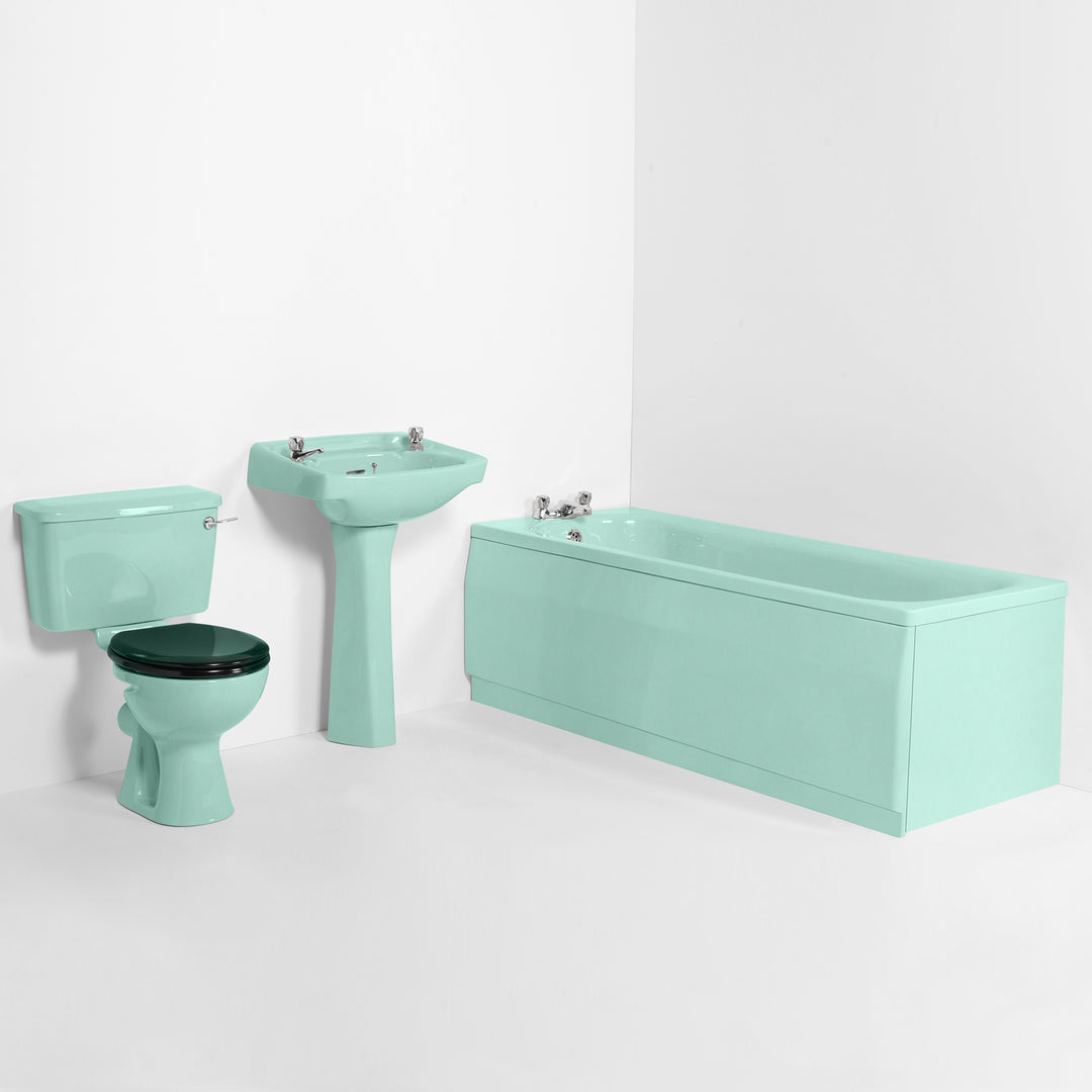 Retro Bathroom Set Turquoise with Square 2 Taphole Basin & Plain Bath toilet sink The Bold Bathroom Company   
