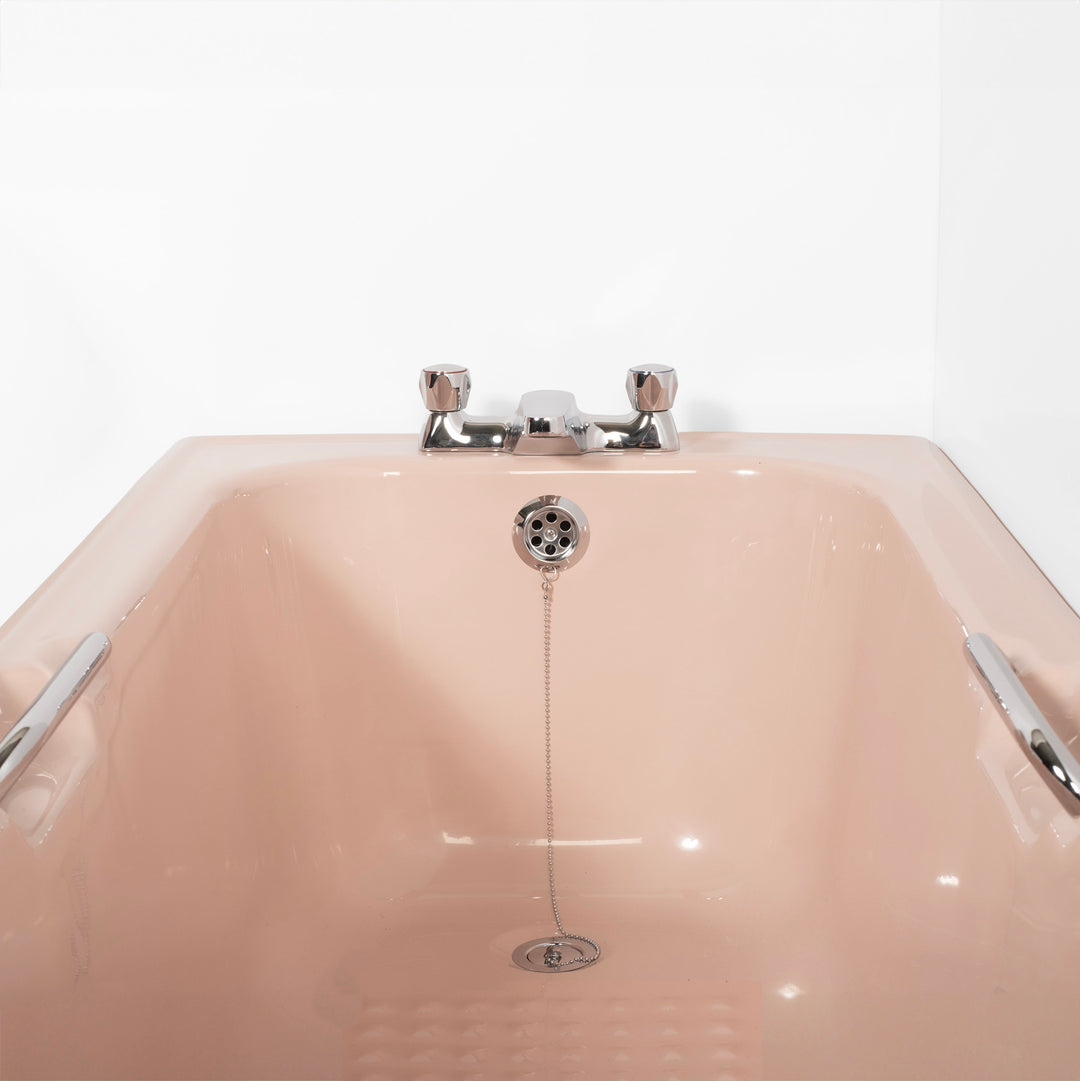 Retro Bathroom Set Coral Pink with Round 1 Taphole Basin & Twin Grip Bath toilet sink The Bold Bathroom Company   
