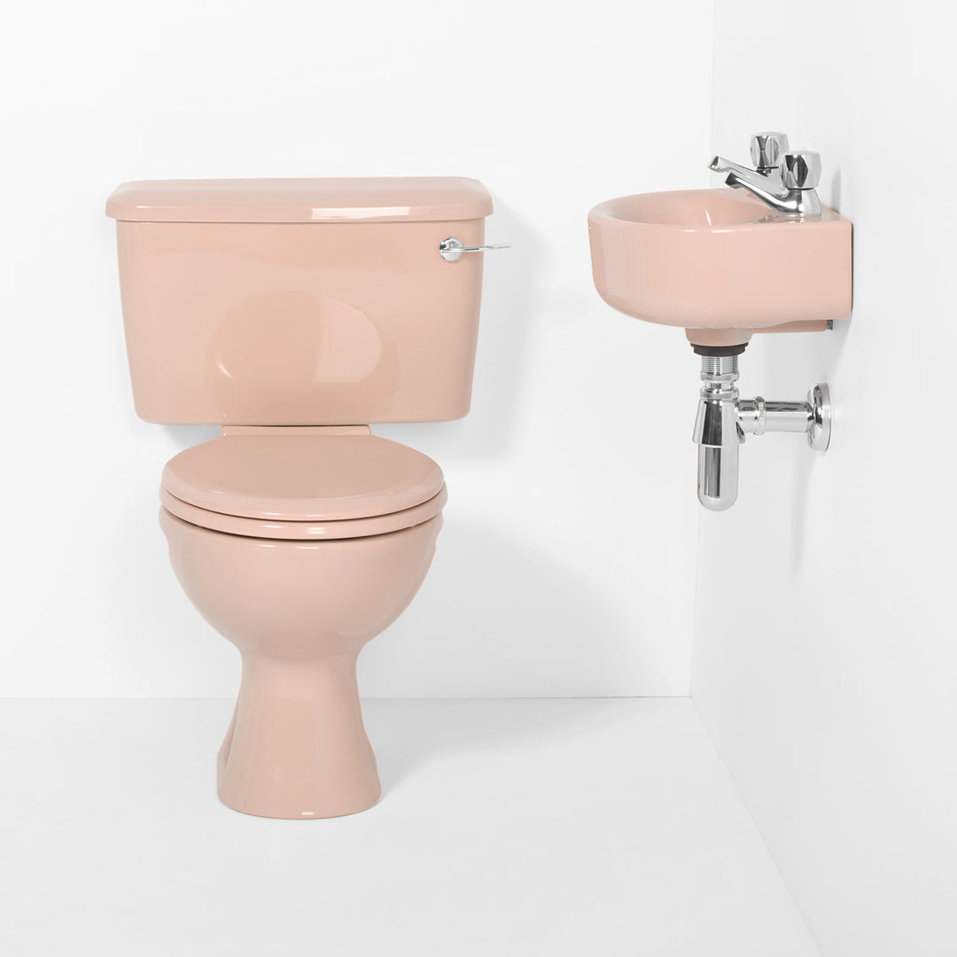 Retro Cloakroom Set Coral Pink toilet sink The Bold Bathroom Company   