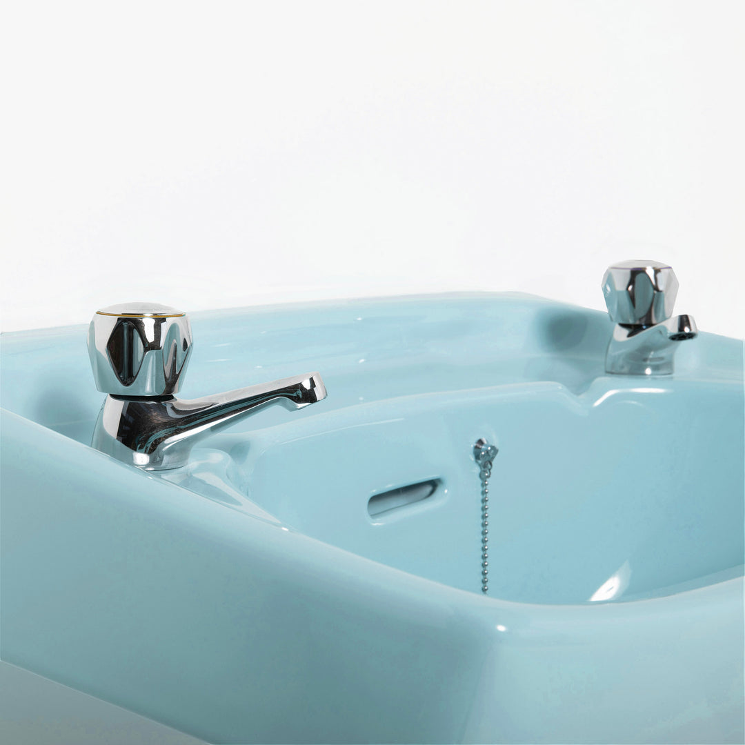 Retro Toilet & Basin Set Sky Blue with Square 2 Taphole Basin toilet sink The Bold Bathroom Company   