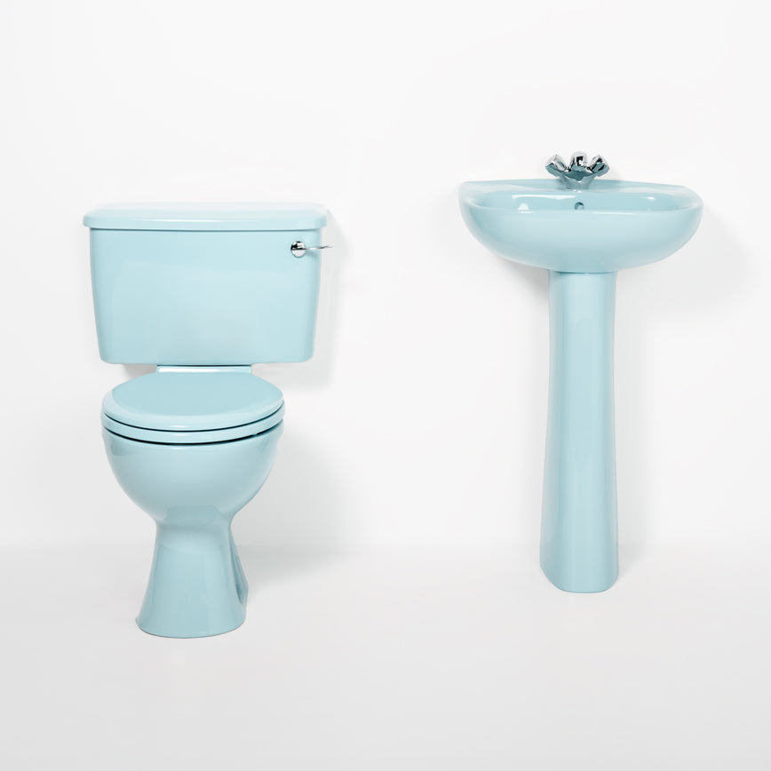 Retro Toilet & Basin Set Sky Blue with Round 1 Taphole Basin toilet sink The Bold Bathroom Company   