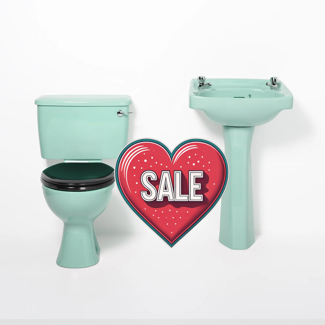 Retro Toilet & Basin Set Turquoise with Square 2 Taphole Basin toilet sink The Bold Bathroom Company